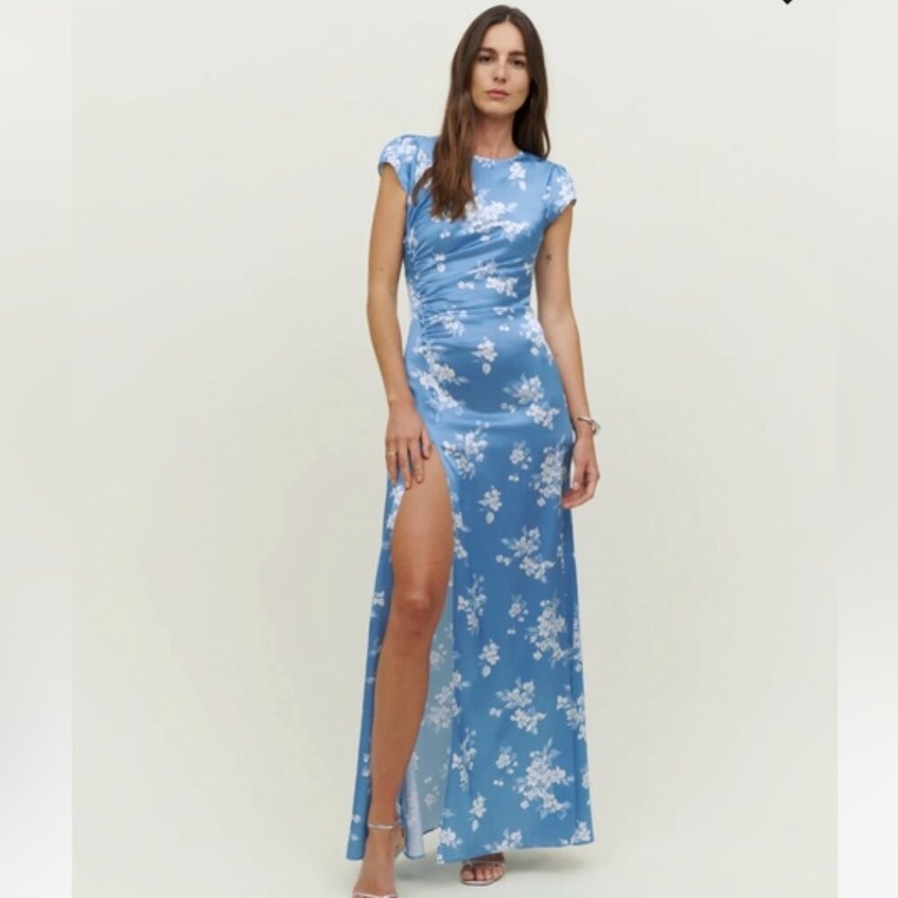 Reformation Birch Silk Maxi Dress | Size 4 | Blue & White | reformation dresses